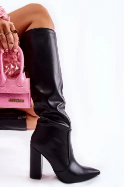 Hot Boto Klasyczne Kozaki Na Słupku Czarne Mayra Czarny