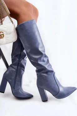 Boto Kozaki Na Słupku|Kozaki Przed Kolano*Klasyczne Kozaki Na Słupku e Mayra Niebieski