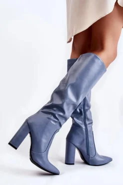 Boto Kozaki Na Słupku|Kozaki Przed Kolano*Klasyczne Kozaki Na Słupku e Mayra Niebieski