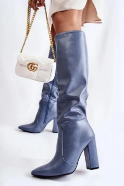 Boto Kozaki Na Słupku|Kozaki Przed Kolano*Klasyczne Kozaki Na Słupku e Mayra Niebieski