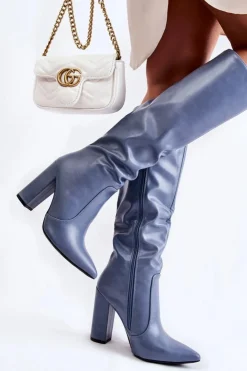 Boto Kozaki Na Słupku|Kozaki Przed Kolano*Klasyczne Kozaki Na Słupku e Mayra Niebieski