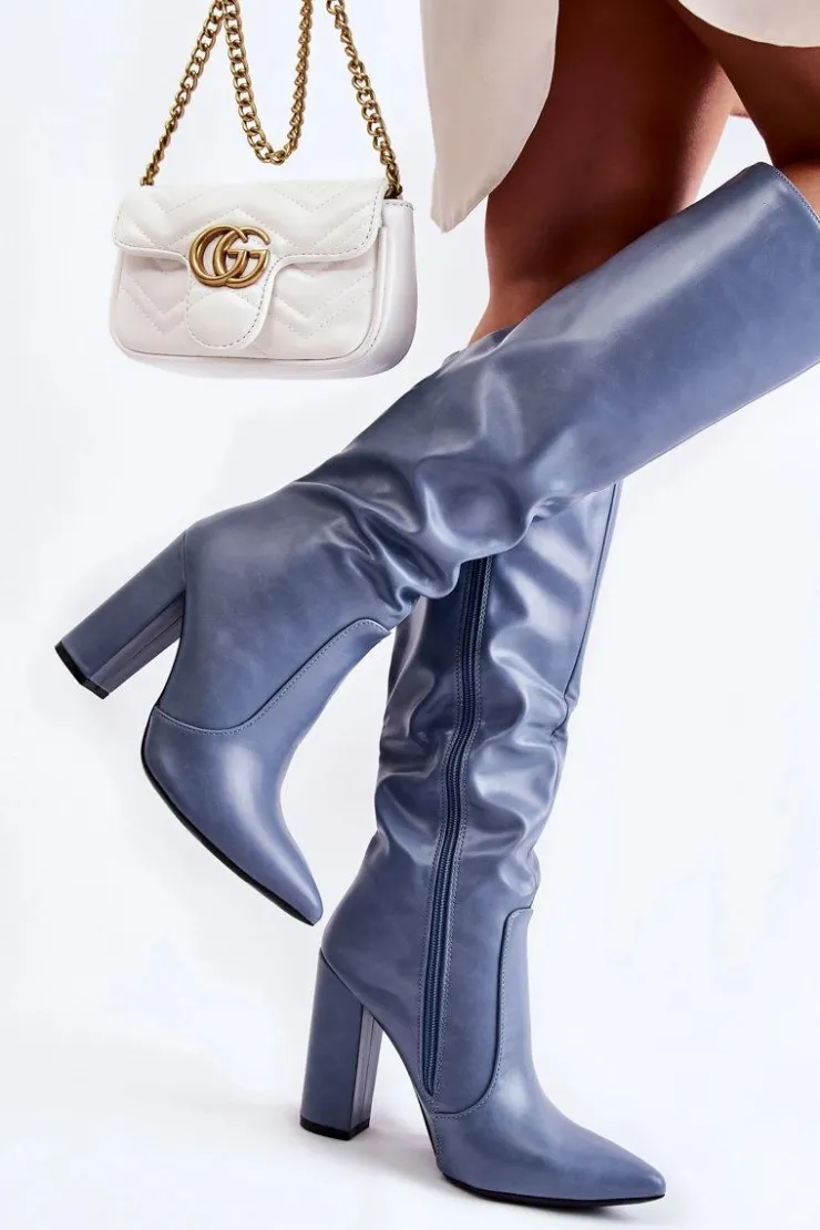 Boto Kozaki Na Słupku|Kozaki Przed Kolano*Klasyczne Kozaki Na Słupku e Mayra Niebieski