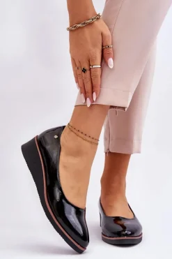 Damskie Buty damskie Vinceza Klasyczne Lakierowane Czółenka Na Koturnie Czarne Paola