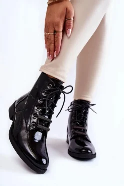 Damskie Damskie buty S.Barski Klasyczne Lakierowane Damskie Ocieplane Botki Czarne Grimma