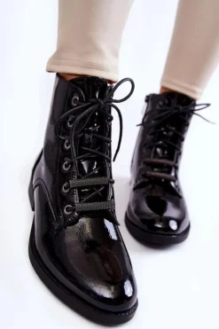 Damskie Damskie buty S.Barski Klasyczne Lakierowane Damskie Ocieplane Botki Czarne Grimma