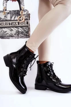 Damskie Damskie buty S.Barski Klasyczne Lakierowane Damskie Ocieplane Botki Czarne Grimma