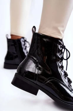 Damskie Damskie buty S.Barski Klasyczne Lakierowane Damskie Ocieplane Botki Czarne Grimma