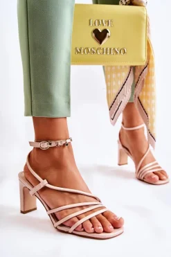 Damskie Boto Klasyczne Lakierowane Sandały Na Obcasie Beżowe Milani