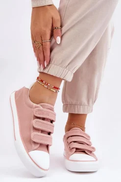 Damskie Big Star Shoes Klasyczne Materiałowe Tenisówki Na Rzepy Big Star LL274A200 Różowe