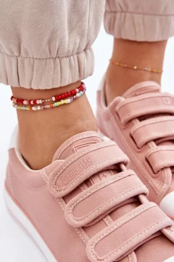 Damskie Big Star Shoes Klasyczne Materiałowe Tenisówki Na Rzepy Big Star LL274A200 Różowe