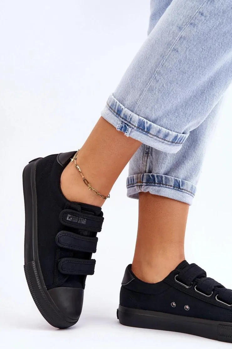 Sale Big Star Shoes Klasyczne Materiałowe Tenisówki Na Rzepy Big Star LL274A204 Czarne