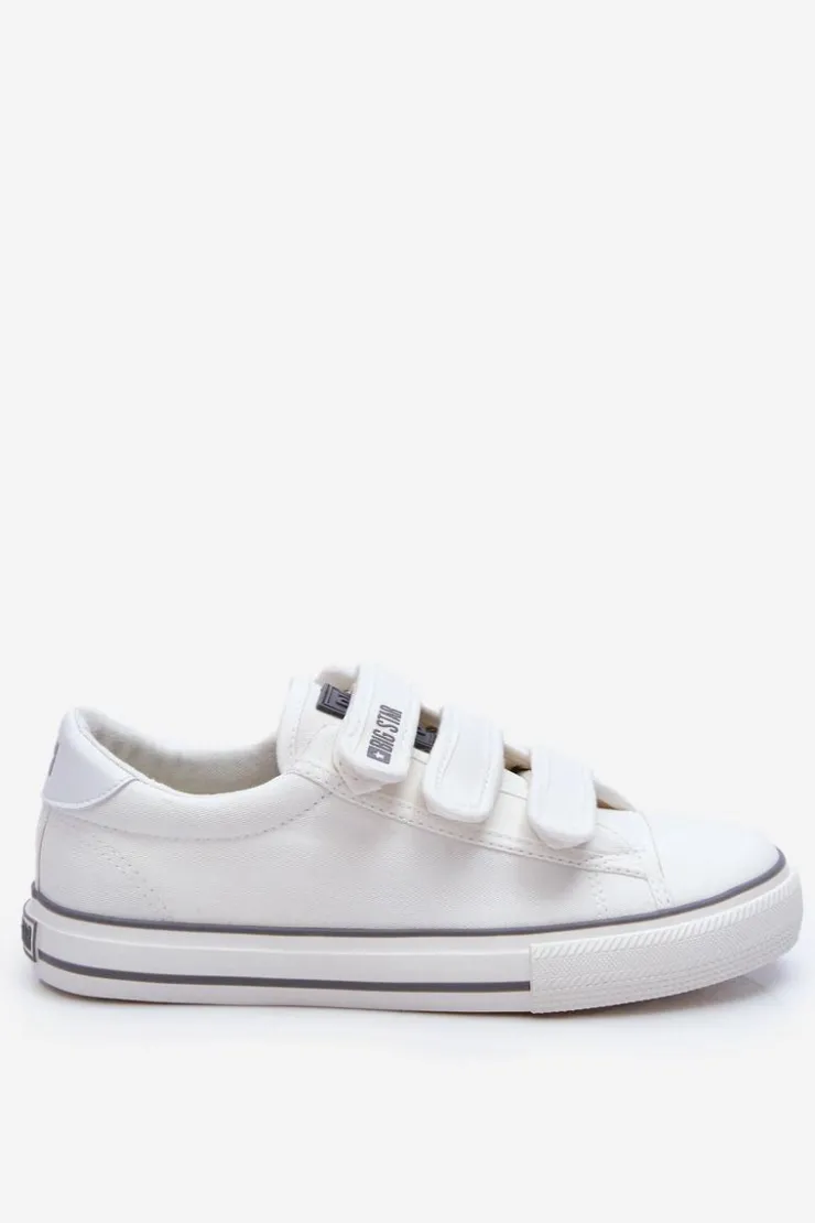 Big Star Shoes Trampki Damskie Big Star|Trampki Damskie Niskie*Klasyczne Materiałowe Tenisówki Na Rzepy Big Star LL274A203 Białe