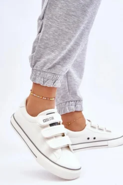 Big Star Shoes Trampki Damskie Big Star|Trampki Damskie Niskie*Klasyczne Materiałowe Tenisówki Na Rzepy Big Star LL274A203 Białe