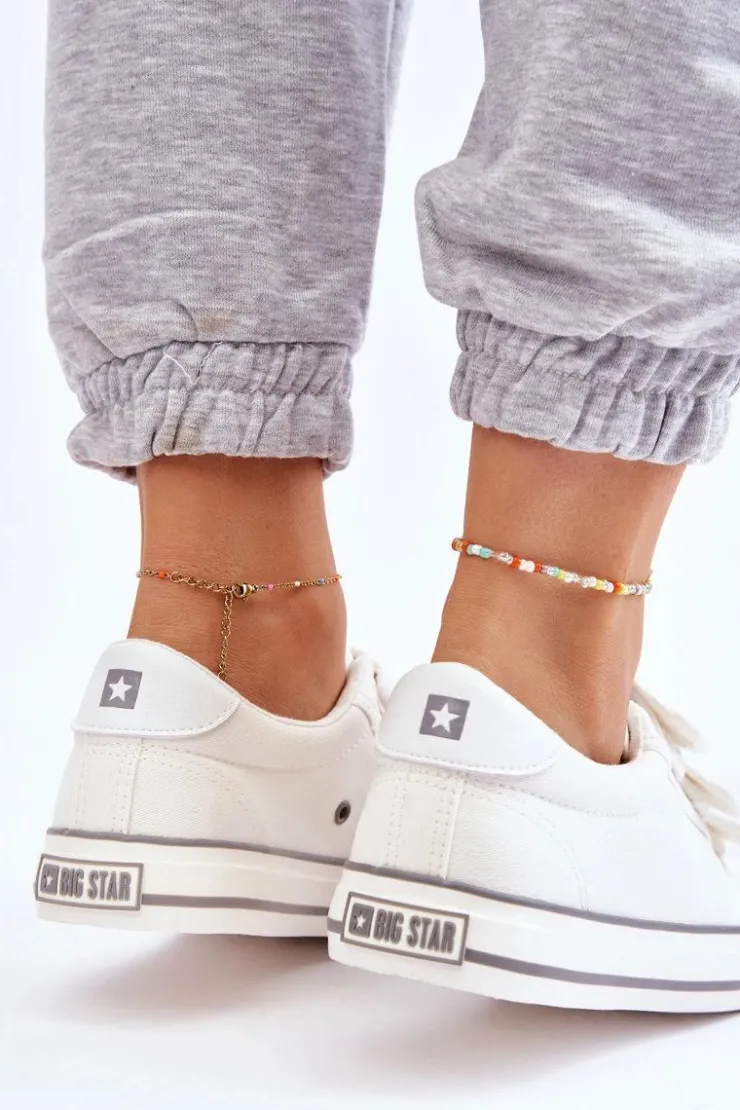 Big Star Shoes Trampki Damskie Big Star|Trampki Damskie Niskie*Klasyczne Materiałowe Tenisówki Na Rzepy Big Star LL274A203 Białe
