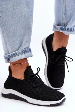 Damskie Boto Klasyczne Materiałowe Wsuwane Sneakersy Czarne Gusto