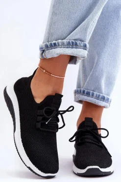 Damskie Boto Klasyczne Materiałowe Wsuwane Sneakersy Czarne Gusto