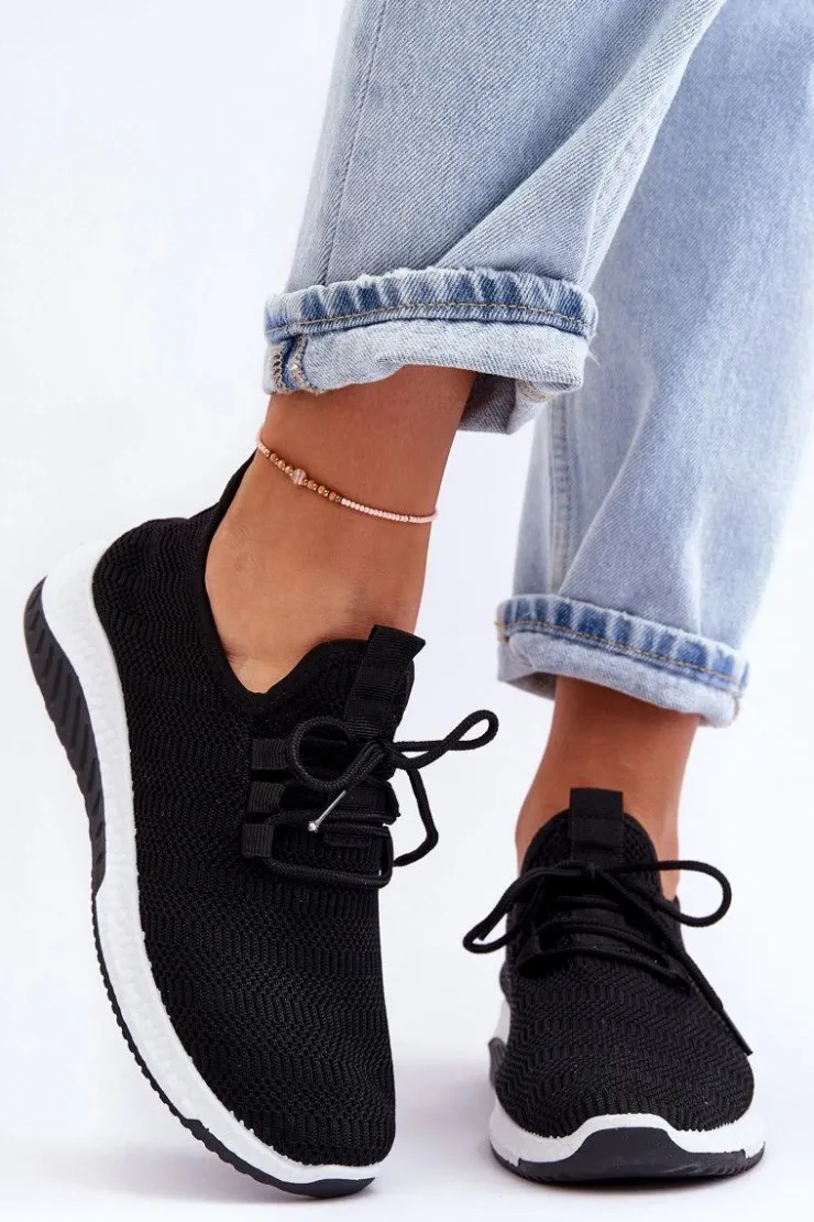 Damskie Boto Klasyczne Materiałowe Wsuwane Sneakersy Czarne Gusto