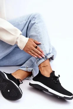 Damskie Boto Klasyczne Materiałowe Wsuwane Sneakersy Czarne Gusto