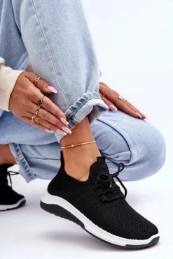 Damskie Boto Klasyczne Materiałowe Wsuwane Sneakersy Czarne Gusto