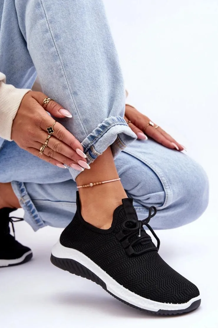 Damskie Boto Klasyczne Materiałowe Wsuwane Sneakersy Czarne Gusto