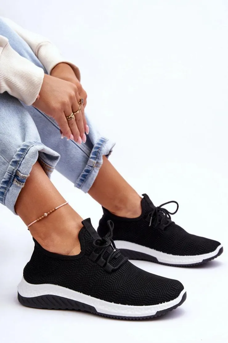 Damskie Boto Klasyczne Materiałowe Wsuwane Sneakersy Czarne Gusto