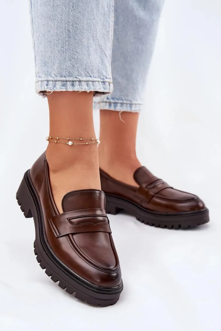 Evento Mokasyny Damskie Skórzane*Klasyczne Mokasyny Damskie Z Eko Skóry Brązowe Enticca