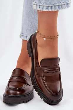 Evento Mokasyny Damskie Skórzane*Klasyczne Mokasyny Damskie Z Eko Skóry Brązowe Enticca