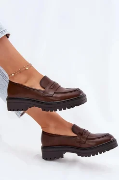 Evento Mokasyny Damskie Skórzane*Klasyczne Mokasyny Damskie Z Eko Skóry Brązowe Enticca