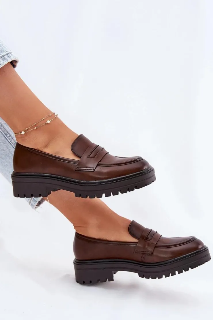 Evento Mokasyny Damskie Skórzane*Klasyczne Mokasyny Damskie Z Eko Skóry Brązowe Enticca