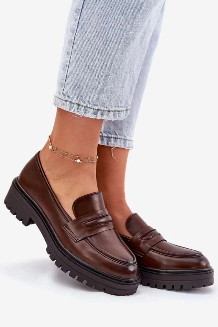 Evento Mokasyny Damskie Skórzane*Klasyczne Mokasyny Damskie Z Eko Skóry Brązowe Enticca