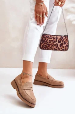 Damskie Boto Klasyczne Mokasyny Damskie Z Eko Zamszu Beżowe Belania