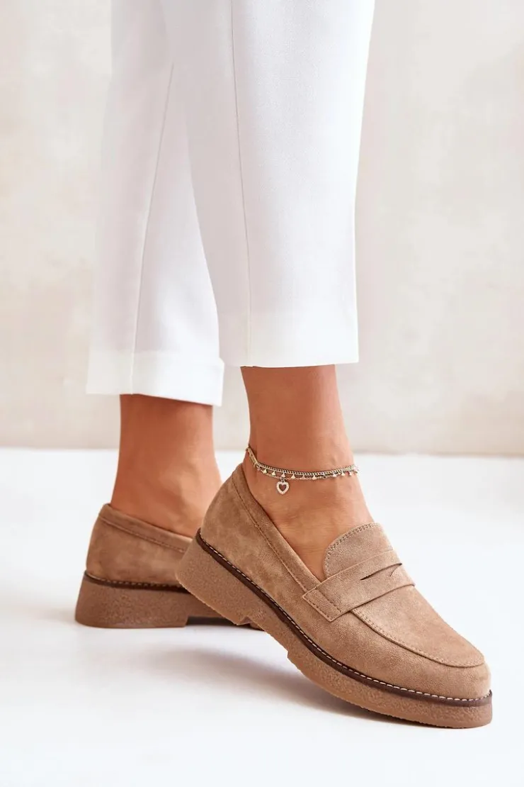 Damskie Boto Klasyczne Mokasyny Damskie Z Eko Zamszu Beżowe Belania