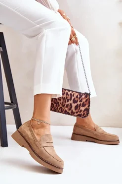 Damskie Boto Klasyczne Mokasyny Damskie Z Eko Zamszu Beżowe Belania