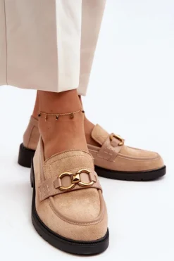 Outlet Boto Klasyczne Mokasyny Damskie Beżowe Fiviana