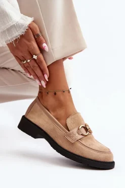 Outlet Boto Klasyczne Mokasyny Damskie Beżowe Fiviana