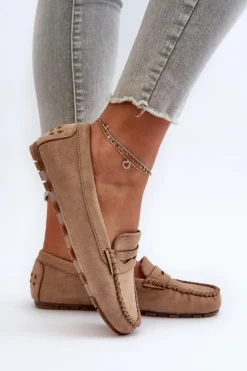 Damskie Evento Klasyczne Mokasyny Damskie Zamszowe Ciemnobeżowe Glimris