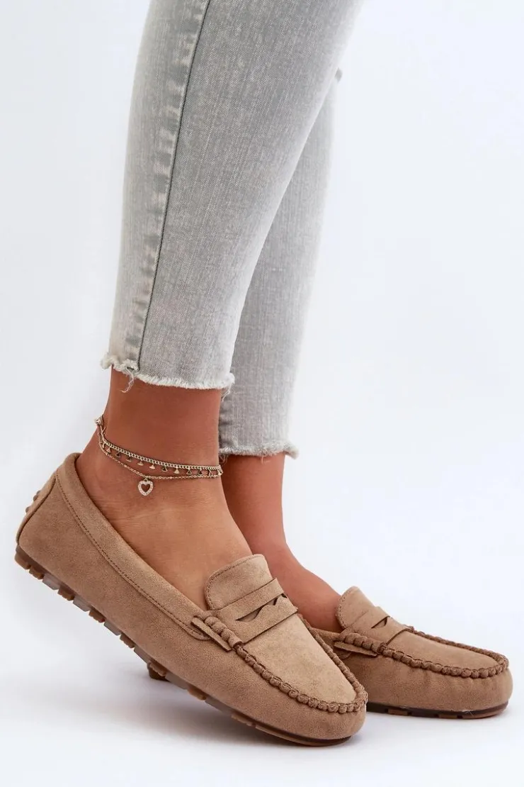 Damskie Evento Klasyczne Mokasyny Damskie Zamszowe Ciemnobeżowe Glimris