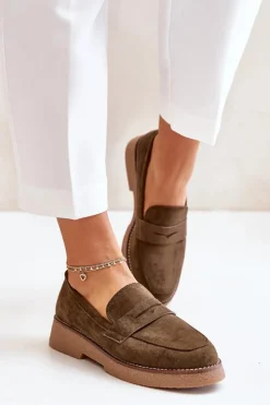 Boto Loafersy Damskie|Mokasyny Damskie Zamszowe*Klasyczne Mokasyny Damskie Z Eko Zamszu Ciemnozielone Belania