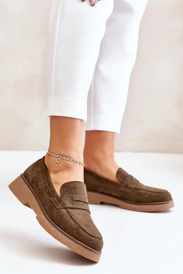 Boto Loafersy Damskie|Mokasyny Damskie Zamszowe*Klasyczne Mokasyny Damskie Z Eko Zamszu Ciemnozielone Belania