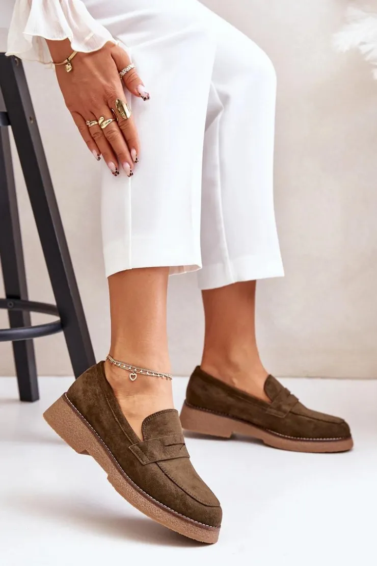 Boto Loafersy Damskie|Mokasyny Damskie Zamszowe*Klasyczne Mokasyny Damskie Z Eko Zamszu Ciemnozielone Belania