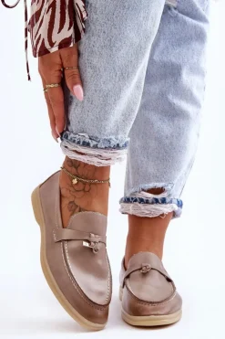 Boto Loafersy Damskie|Mokasyny Płaskie*Klasyczne Mokasyny Damskie Szare Cortez Szary