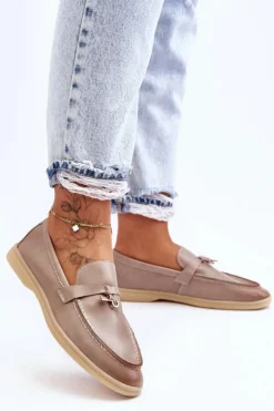 Boto Loafersy Damskie|Mokasyny Płaskie*Klasyczne Mokasyny Damskie Szare Cortez Szary