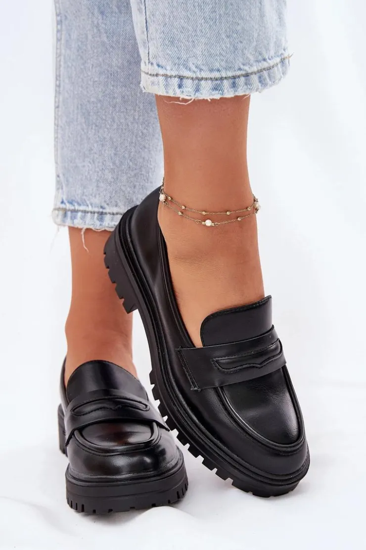 Damskie Evento Klasyczne Mokasyny Damskie Z Eko Skóry Czarne Enticca