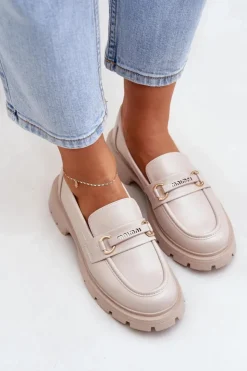 Boto Loafersy Damskie|Mokasyny Płaskie*Klasyczne Mokasyny Damskie Z Eko Skóry Beżowe Savethira