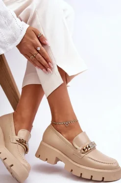 Boto Mokasyny Damskie Skórzane|Mokasyny Na Platformie*Klasyczne Mokasyny Na Masywnej Platformie Beżowe Catch Me!