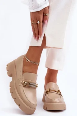 Boto Mokasyny Damskie Skórzane|Mokasyny Na Platformie*Klasyczne Mokasyny Na Masywnej Platformie Beżowe Catch Me!