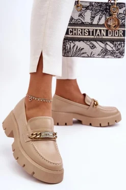 Boto Mokasyny Damskie Skórzane|Mokasyny Na Platformie*Klasyczne Mokasyny Na Masywnej Platformie Beżowe Catch Me!