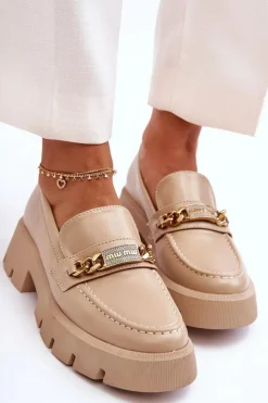 Boto Mokasyny Damskie Skórzane|Mokasyny Na Platformie*Klasyczne Mokasyny Na Masywnej Platformie Beżowe Catch Me!