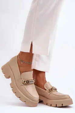Boto Mokasyny Damskie Skórzane|Mokasyny Na Platformie*Klasyczne Mokasyny Na Masywnej Platformie Beżowe Catch Me!