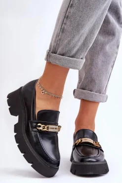Hot Boto Klasyczne Mokasyny Na Masywnej Platformie Czarne Catch Me!